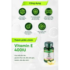 (Mỹ) Vitamin E 400 IU Nature's Bounty Hỗ Trợ Làm Đẹp Da Làm Chậm Quá Trình Lão Hoá