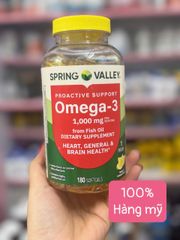 Spring Valley Omega 3 1000mg 180 viên - Bổ sung Omega 3 hỗ trợ tim mạch, não bộ và sức khỏe tổng thể