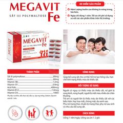 Viên Bổ Máu MEGAVIT FE - Sắt Hữu Cơ Kết Hợp Acid Folic Và Inulin, Hỗ Trợ Tạo Máu, Giảm Mệt Mỏi, Không Gây Nóng