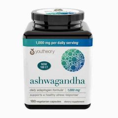 Viên uống Nhân Sâm Ấn Độ Youtheory Ashwagandha 1000 mg 180 viên - Giảm Tải Stress - Bổ Sung Sức Khỏe - Hỗ Trợ Tích Cực cho Tinh Thần & Cải Thiện Giấc Ngủ - S/P Chuẩn Mỹ