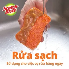 Combo 10 miếng rửa chén hạt mài nổi 3M Scotch-Brite màu cam, không trầy xước, hình sóng | Thái Lan