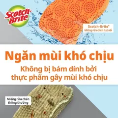 Combo 10 miếng rửa chén hạt mài nổi 3M Scotch-Brite màu cam, không trầy xước, hình sóng | Thái Lan