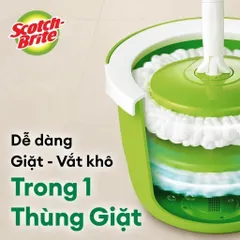 Bộ lau nhà 3M Scotch-Brite xoay 360 độ, thông minh thế hệ mới – Màu xanh | Bền, nhẹ, sợi Microfiber
