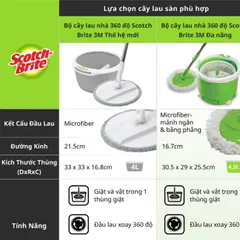 Bộ lau nhà 360 độ thế hệ mới 3M Scotch-Brite T6 PD-18 - Màu xám | Bền, nhẹ, tích hợp giặt và vắt