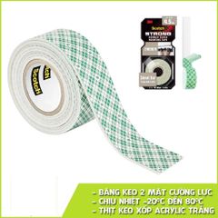Băng dính hai mặt chịu lực 3M Scotch 110-S19 dùng trong nhà 110-S19, chịu trọng tải 4,5kg (1cuộn)