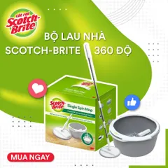 Combo 2 bộ lau nhà 3M Scotch Brite T6 PD-18, màu xám, gọn, nhẹ -  tích hợp giặt vắt | Thương hiệu Mỹ