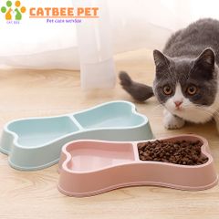 Bát ăn đôi nhựa hình xương đựng thức ăn, nước uống cho chó mèo