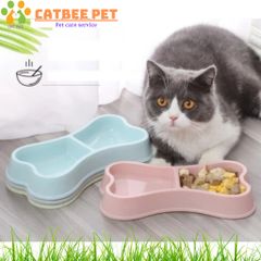 Bát ăn đôi nhựa hình xương đựng thức ăn, nước uống cho chó mèo