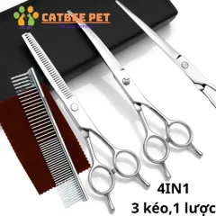 Bộ kéo cắt tỉa lông cho chó mèo (3 kéo, 1 lược) - Dụng cụ làm đẹp cho thú cưng tại nhà