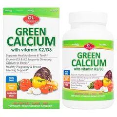 (Mỹ) Viên Canxi & Magie Hữu Cơ Kèm Vitamin D3K2 Olympian Labs Green Calcium Hỗ Trợ Phòng Ngừa Loãng Xương, Tốt Cho Mẹ Bầu Sau Sinh