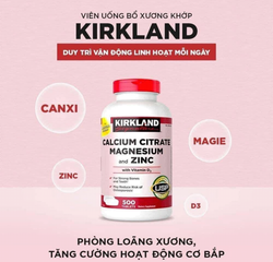 Viên uống Calcium Citrate hỗ trợ xương Magnesium & Zinc, hộp 500 viên bổ sung canxi, ngừa loãng xương