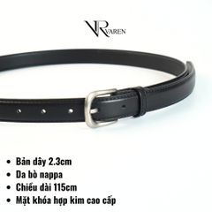 Thắt Lưng Bản Nhỏ 2.3cm Unisex Da Bò Thật Khóa Hợp Kim Bạc Mờ Dây Nịt LS02