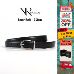 Thắt Lưng Da Bò Bản Nhỏ 2.3cm VAREN AMOR Dây Nịt Unisex Nam Nữ Cao Cấp Bền Bỉ TL002 AM