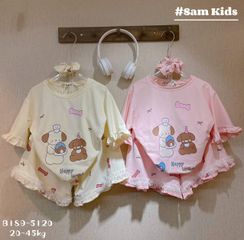 Hàng QC - Set bộ thun cotton chó con puppy cute đáng yêu dễ thương kèm dây buộc tóc phong cách hàn quốc mùa hè cho bé