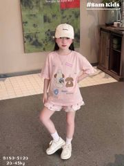 Hàng QC - Set bộ thun cotton chó con puppy cute đáng yêu dễ thương kèm dây buộc tóc phong cách hàn quốc mùa hè cho bé