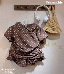 Bộ đũi chấm bi cổ sen bèo xinh xắn điệu đà dễ thương phong cách hàn quốc mùa hè cho bé gái