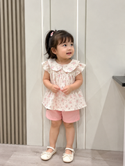 Set bộ hoa nhí chất thô cổ sen tay cánh tiên bèo xinh xắn dễ thương vintage hàn quốc mùa hè cho bé gái