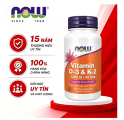 Viên uống Vitamin D3 K2 Now 120 viên - Tăng cường sức khỏe xương khớp và miễn dịch, hỗ trợ phát triển chiều cao cho trẻ em và người lớn 765651