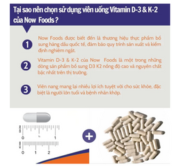 Viên uống Vitamin D3 K2 Now 120 viên - Tăng cường sức khỏe xương khớp và miễn dịch, hỗ trợ phát triển chiều cao cho trẻ em và người lớn 765651