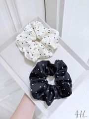 Buộc tóc nữ chấm bi vải phi lụa dày mịn