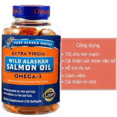 Dầu Cá Hồi, hỗ trợ sức khẻ tim mạch, mắt và não bộ - Pure Alaska Omega Wild Alaskan Salmon Oil 1000mg (210 viên)