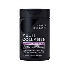 Viên uống Sports Research Multi Collagen Complex bổ sung 5 loại collagen (I, II, III, V, X) cùng Hyaluronic Acid và Vitamin C) 180 viên