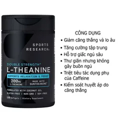 Viên uống giảm căng thẳng, tăng tập trung (không gây buồn ngủ) L-Theanine Sports Research L-Theanine 200mg (150 viên)