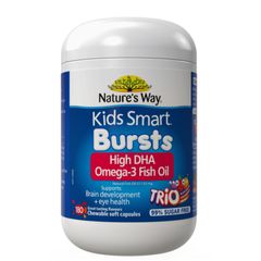 Viên uống DHA Trio Hỗ Trợ  Phát Triển Não Bộ Nature's Way Kids Smart Burst High DHA Omega-3 Fish Oil 180 viên - S/P Chuẩn Úc