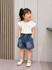 Hàng QC - Quần jean mặt cười trái tim denim short cute đáng yêu mùa hè cho bé gái