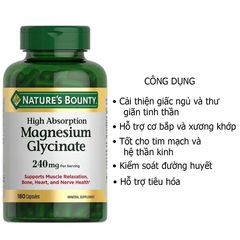 Viên uống ngủ ngon, thư giãn, giảm căng cơ - Nature's Bounty Magnesium Glycinate 240mg (180 viên)