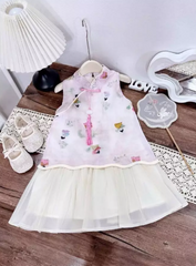 Váy đũi ba lỗ dáng xòe sườn xám mặc đi chơi trung thu mùa hè mát mẻ xinh xắn cho bé gái