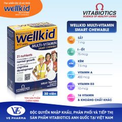 Thực Phẩm Bảo Vệ Sức Khỏe WELLKID MULTI-VITAMIN SMART CHEWABLE Tăng Cường Sức Khỏe Và Đề Kháng Hộp 30 Viên Vitabiotics