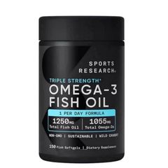 Dầu Cá Sports Research Triple Strength Omega-3 Fish Oil 150 viên - Tăng Cường Chức Năng Não Bộ/Tim Mạch/Thị Lực - SP Chuẩn Mỹ