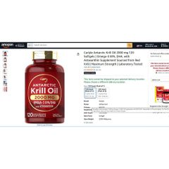 Dầu Nhuyễn Thể Vitamins Khoáng Chất Antarctic Krill Oil 2000mg Lọ 120 Viên Omega-3 EPA, DHA Hàng USA