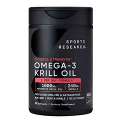 Viên uống Dầu Nhuyễn Thể Omega-3 Sports Research Double Strength Omega-3 Krill Oil 90 viên - Bảo Vệ Sức Khỏe Tim Mạch/Não Bộ & Khớp - S/P Chuẩn Mỹ