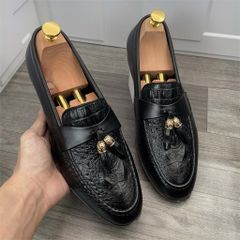 ( BAN L12 ) Giày lười nam in vân sần sang trọng, giầy da thiết kế lịch lãm đế cao su 3cm có khâu chắc chắn size 38-43