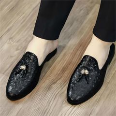 ( BAN L2 ) Giày sục nam in Caro trẻ trung, Sục da nam PU giá rẻ gắn chuông vàng thiết kế tinh tế có lót da êm ái