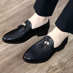 ( BAN L1 ) Giày lười nam in vân nổi caro thời trang, Giày lười da PU dập vân đế cao su có khâu xuyên đế chắc chắn