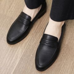 ( BAN L15 ) Giày lười máy gân nổi gắn băng đục, Giày da công sở thiết kế lịch lãm đế cao su chống trơn trượt