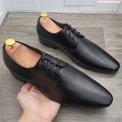 ( BAN L20 ) Giày Buộc Dây Trơn mũi nhọn cổ điển, Giày công sở nam thiết kế thanh lịch đế cao su đúc nguyên khối có khâu