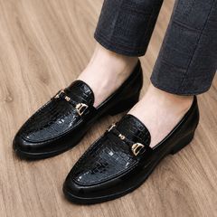 ( BAN L35 ) Giày lười nam da bóng in ô vuông nam tính, Giày tây công sở nam đế cao su đúc chống trơn trượt có khâu