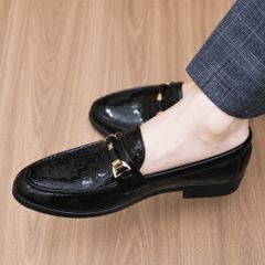 ( BAN L35 ) Giày lười nam da bóng in ô vuông nam tính, Giày tây công sở nam đế cao su đúc chống trơn trượt có khâu