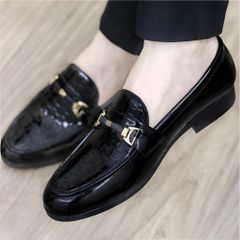 ( BAN L35 ) Giày lười nam da bóng in ô vuông nam tính, Giày tây công sở nam đế cao su đúc chống trơn trượt có khâu