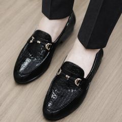 ( BAN L35 ) Giày lười nam da bóng in ô vuông nam tính, Giày tây công sở nam đế cao su đúc chống trơn trượt có khâu