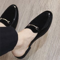 ( BAN L5 ) Sục da mùa hè cho nam, Sục hở gót da bóng vá nỉ gắn thanh xích vàng sành điệu đế cao su có khâu