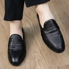 ( BAN L21 ) Giày lười in vân sần gắn băng thủng, Giày tây nam hoa tiết in nổi đế cao su đúc chống trơn trượt có khâu
