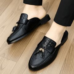 ( BAN L39 ) Sục lười dự tiệc in vân nổi sắc nét, Giày hở gót thiết kế tinh tế đế cao su chống trơn trượt cao 3cm
