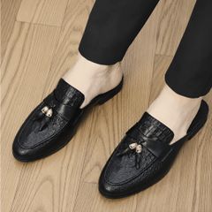 ( BAN L39 ) Sục lười dự tiệc in vân nổi sắc nét, Giày hở gót thiết kế tinh tế đế cao su chống trơn trượt cao 3cm