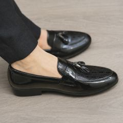 ( BAN L26 ) Giày lười da bóng gắn chuông, Giày tây chụp kỷ yếu thiết kế trẻ trung đế cao su đúc có khâu
