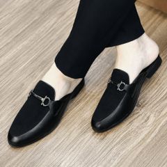 ( BAN L67 ) Giày hở gót vá nỉ Hàn Quốc, Sục nam đi tiệc thiết kể sang trọng đế cao 3cm mặt trong bọc lót da cực êm chân